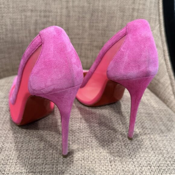 Christian Louboutin Galativi Pointed Toe Pumps Hot Pink Suede & Mesh - Picture 10 of 15